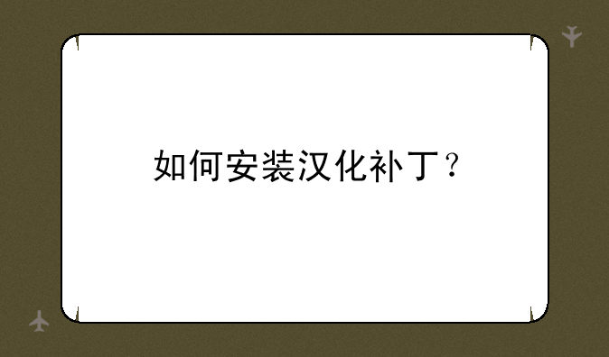 如何安装汉化补丁？