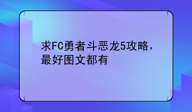 求FC勇者斗恶龙5攻略，最好图文都有