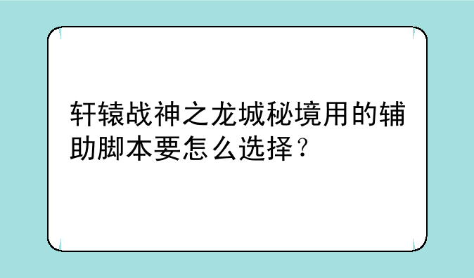 轩辕战神之龙城秘境用的辅助脚本要怎么选择？