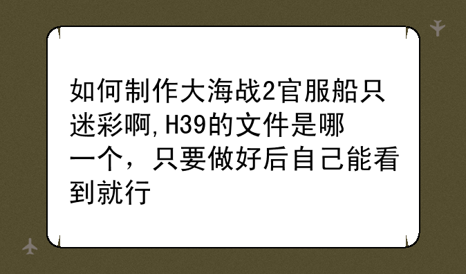 如何制作大海战2官服船只迷彩啊,H39的文件是哪一个，只要做好后自己能看到就行