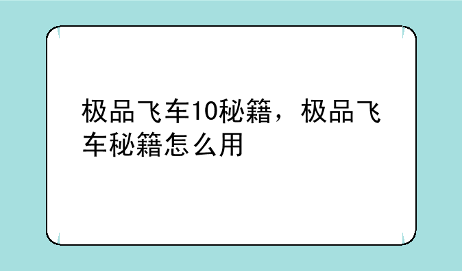 极品飞车10秘籍，极品飞车秘籍怎么用