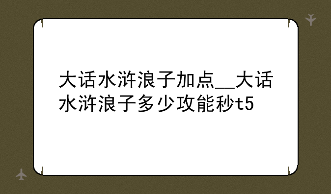 大话水浒浪子加点__大话水浒浪子多少攻能秒t5